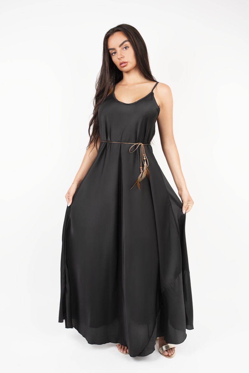 iKrush Maxikleid mit Federn Bindeband Taille Strand Sommer Tageskleider Maxilänge - Bild 7 von 15
