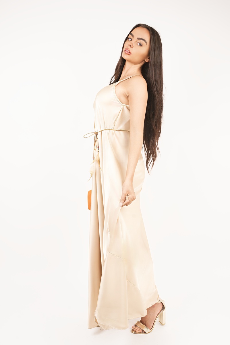iKrush Maxikleid mit Federn Bindeband Taille Strand Sommer Tageskleider Maxilänge - Bild 9 von 15