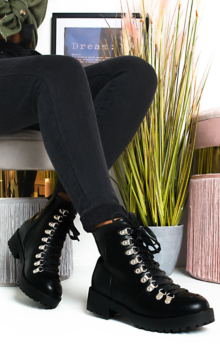 black flat boots lace up