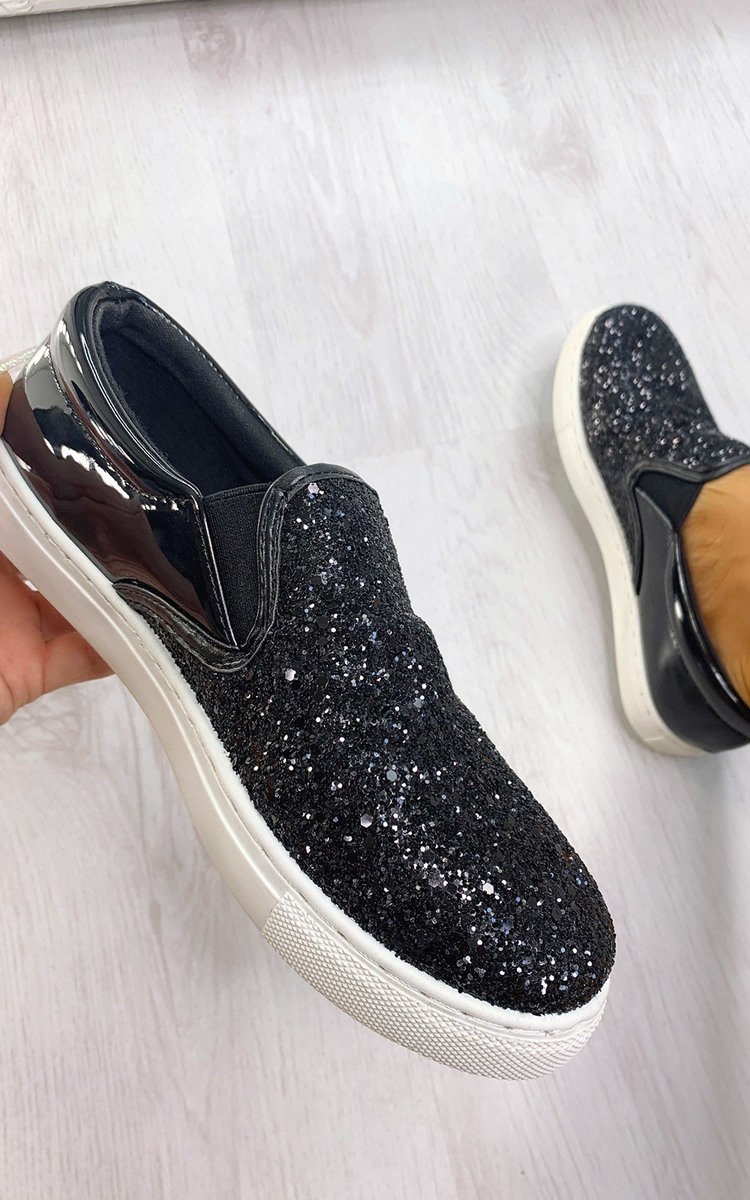 black glitter slip on trainers