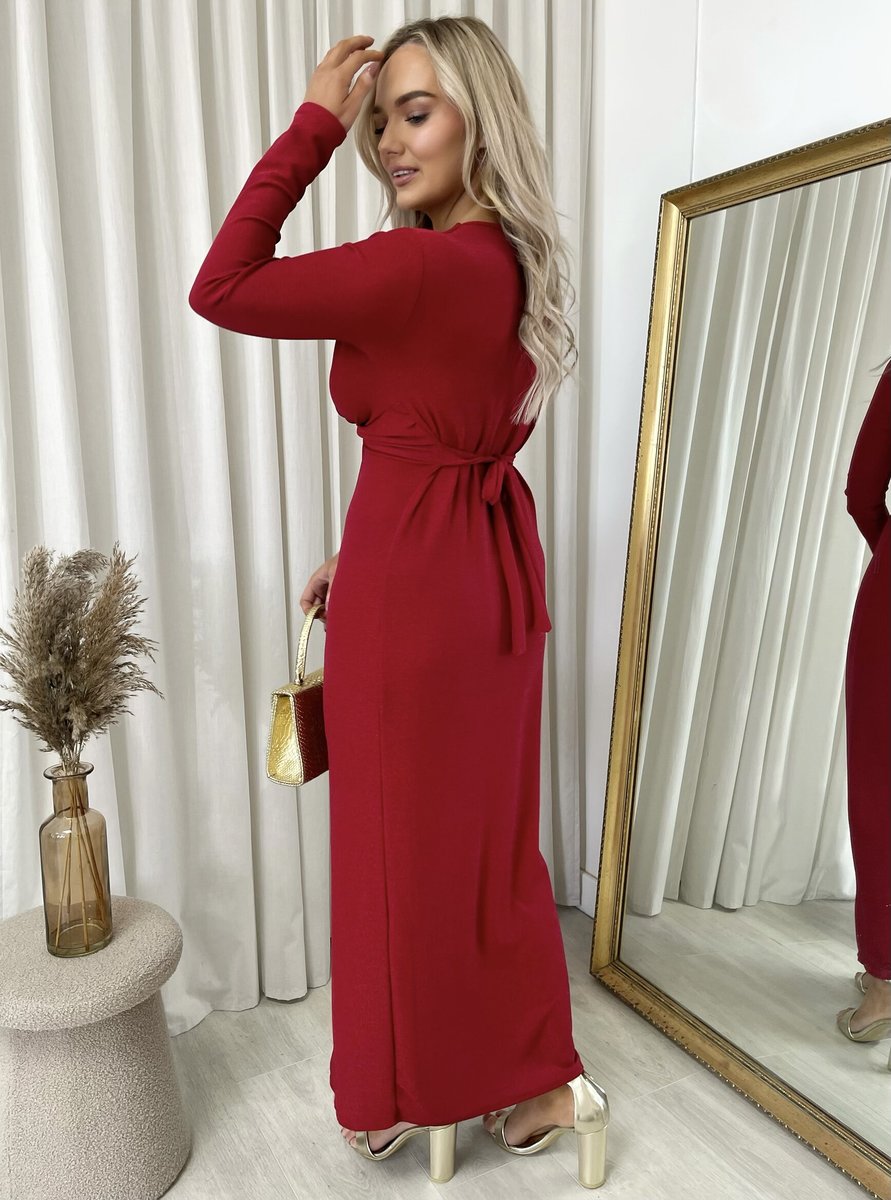 iKrush Twist Frontschlitz Maxikleid figurbetont Wickel Maxilänge V-Ausschnitt lang - Bild 2 von 6