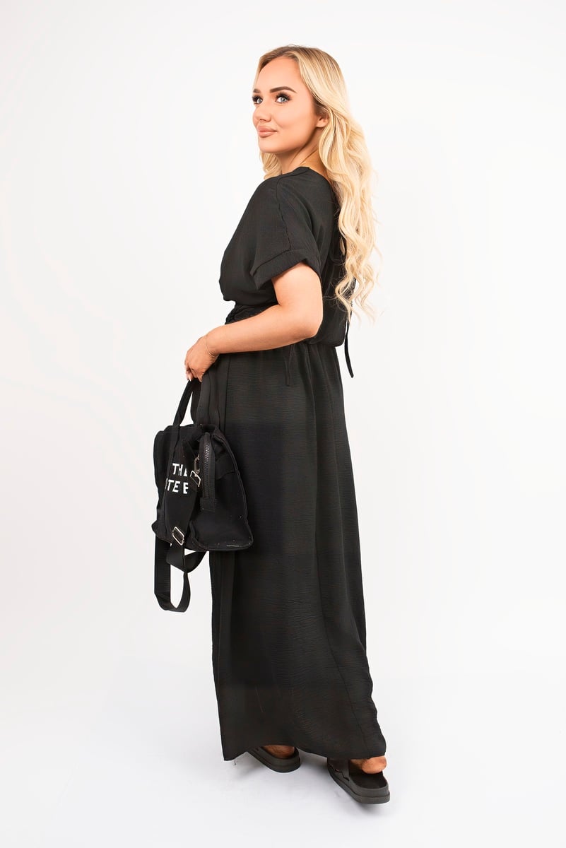 iKrush Neck Short Sleeve Maxi Dress With Shirred Waist Summer Day Dresses - Picture 11 of 25