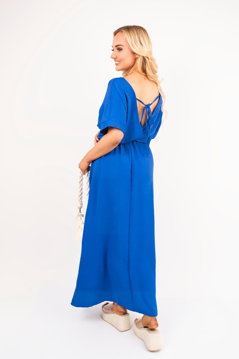 iKrush Neck Short Sleeve Maxi Dress With Shirred Waist Summer Day Dresses - Picture 23 of 25