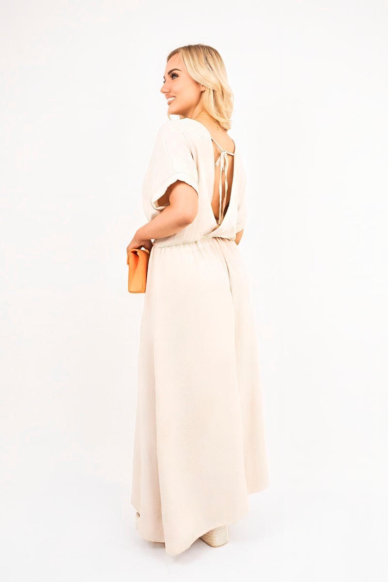 iKrush Neck Short Sleeve Maxi Dress With Shirred Waist Summer Day Dresses - Picture 7 of 25