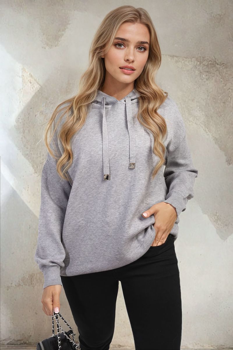 iKrush Heart Print Knitted Hoodie Hooded Regular Length Round Neck Long - Picture 9 of 14