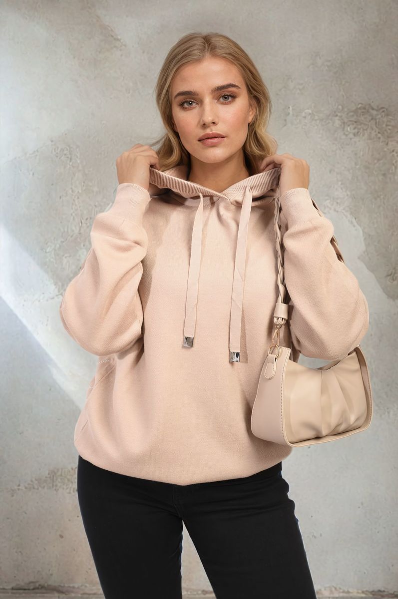 iKrush Heart Print Knitted Hoodie Hooded Regular Length Round Neck Long - Picture 7 of 14