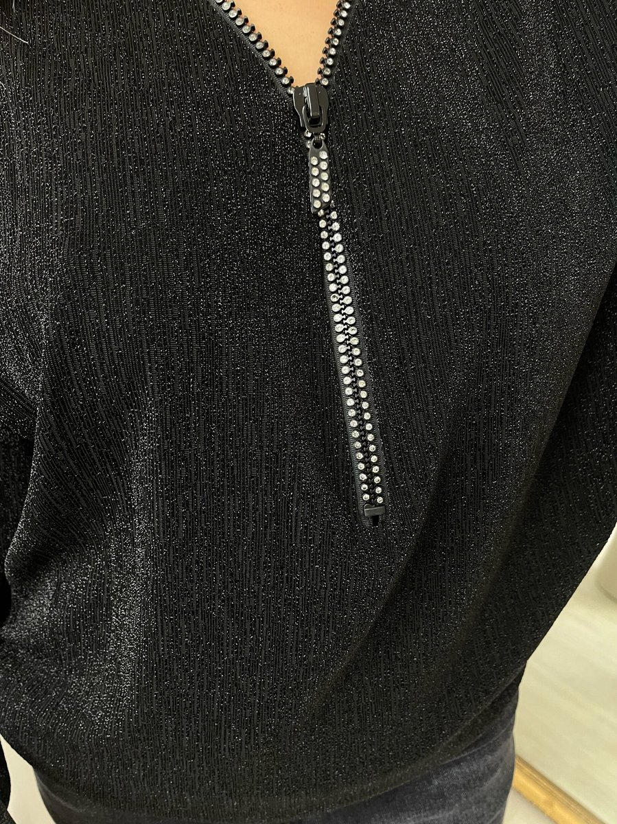 iKrush Zip Detail Glitz Top Blouse Regular Length V Neck Long Sleeve Casual - Picture 16 of 17