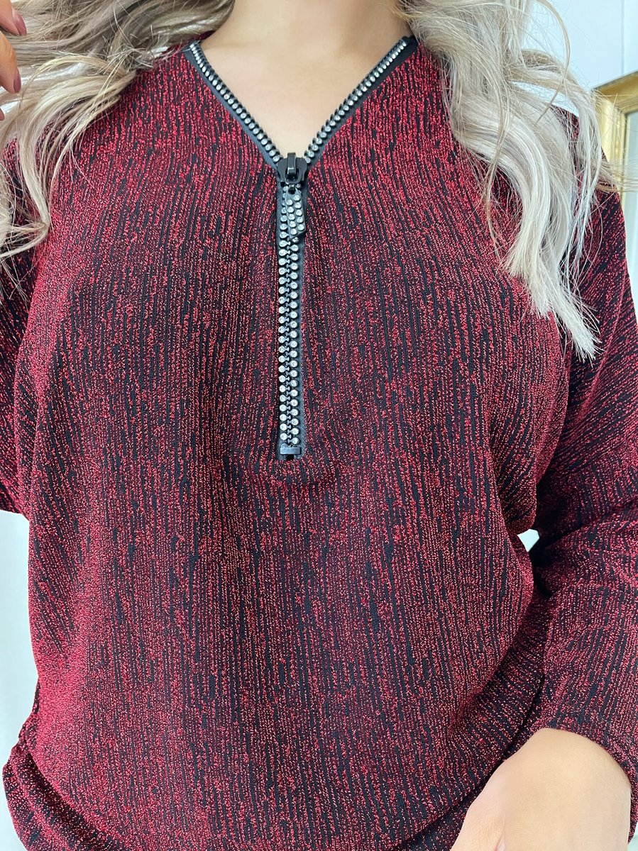 iKrush Zip Detail Glitz Top Blouse Regular Length V Neck Long Sleeve Casual - Picture 6 of 17